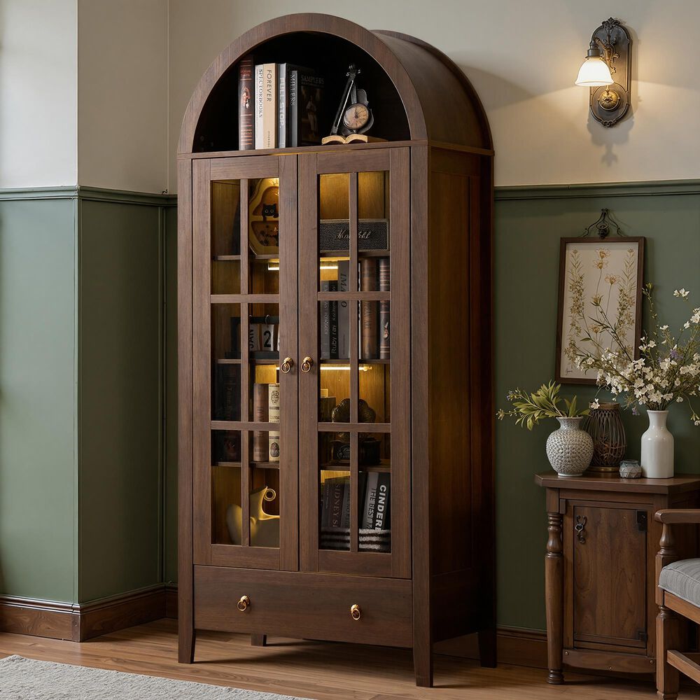 HOMLUX 71" Arched Curved Storage Cabinet in Walnut, , large
