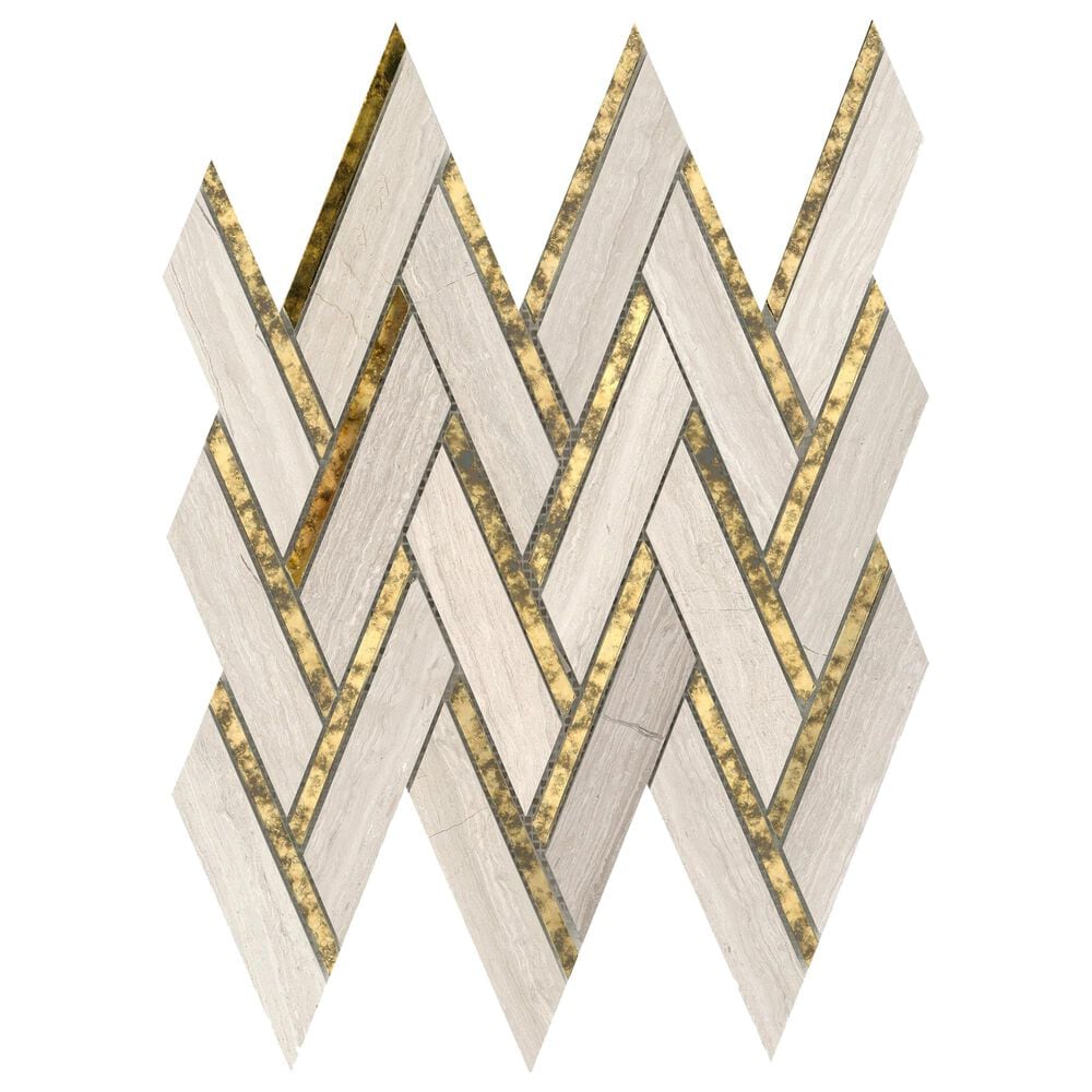 Emser Impulse Cream Chevron 14" x 15" Limestone and Glass Mosaic Sheet, , large