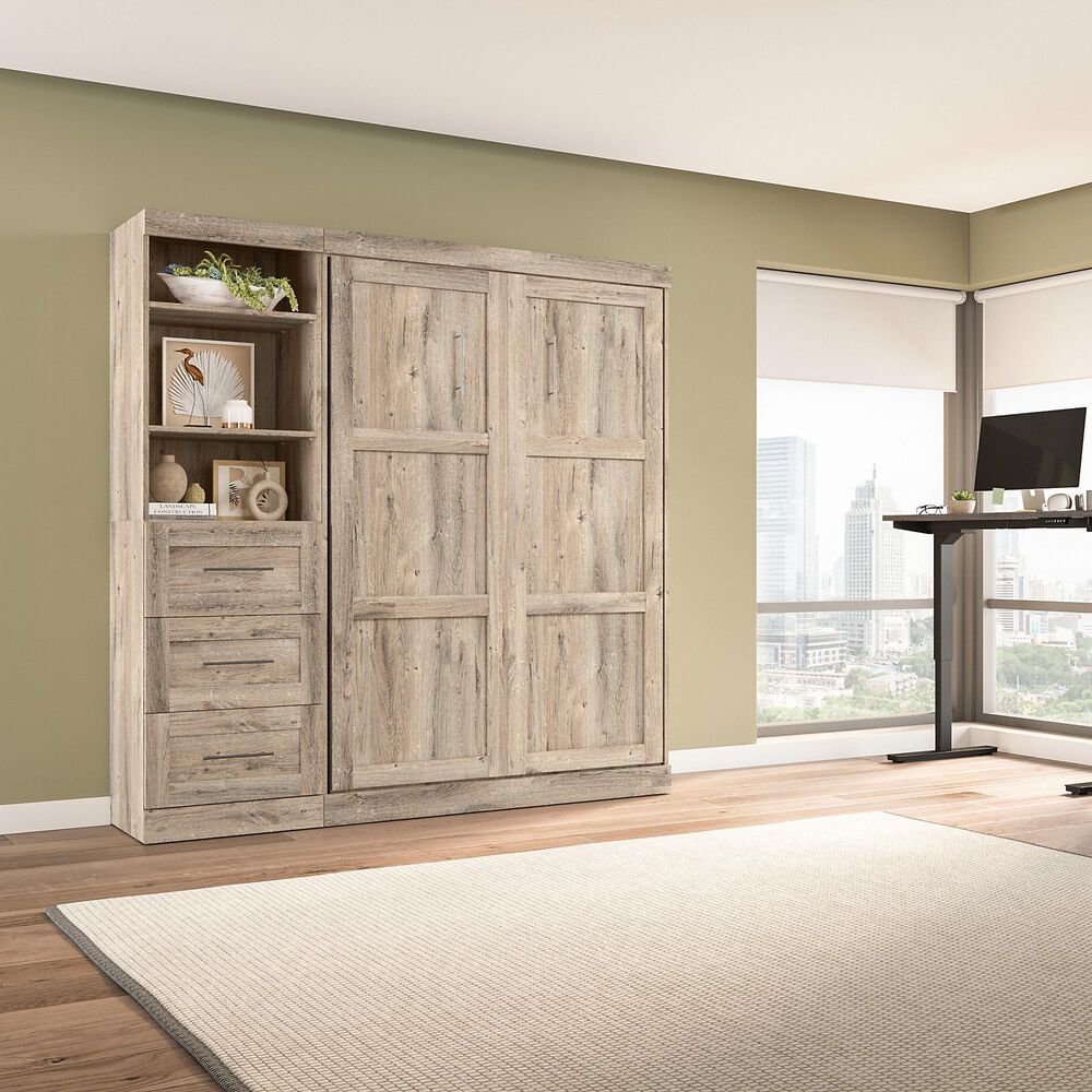 Bestar Pur 84&quot; Full Murphy Storage Bed with 3-Drawer in Rustic Brown, , large