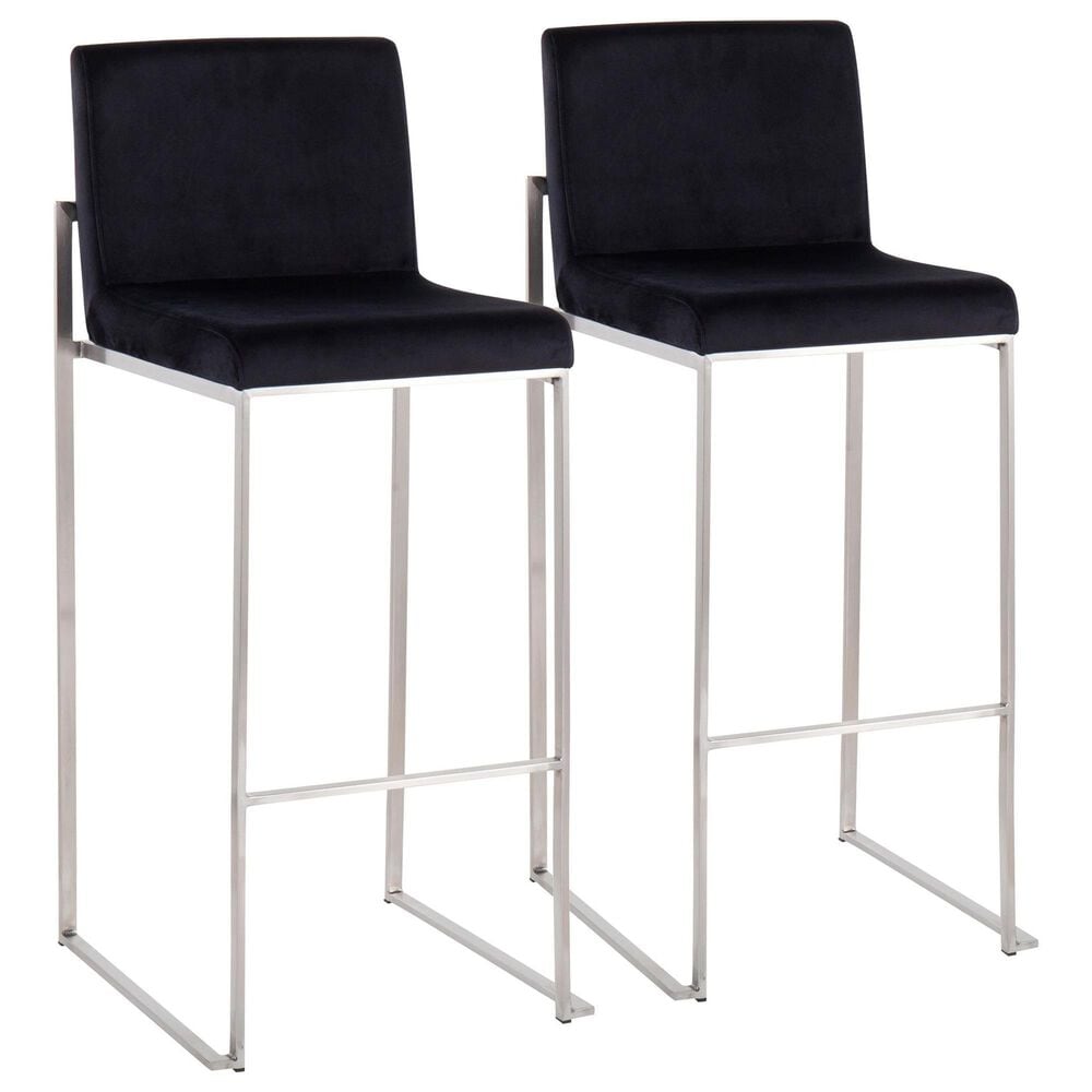 Lumisource Fuji High Back Barstool with Black Velvet in Stainless Steel (Set of 2), , large