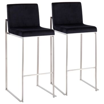LumiSource Fuji High Back Barstool with Black Velvet in Stainless Steel (Set of 2), , large