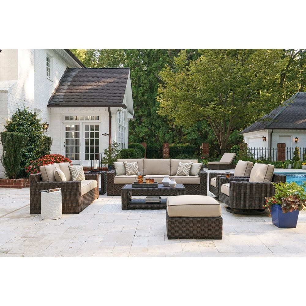 Ashley Coastline Bay Ottoman with Cushion in Brown, , large