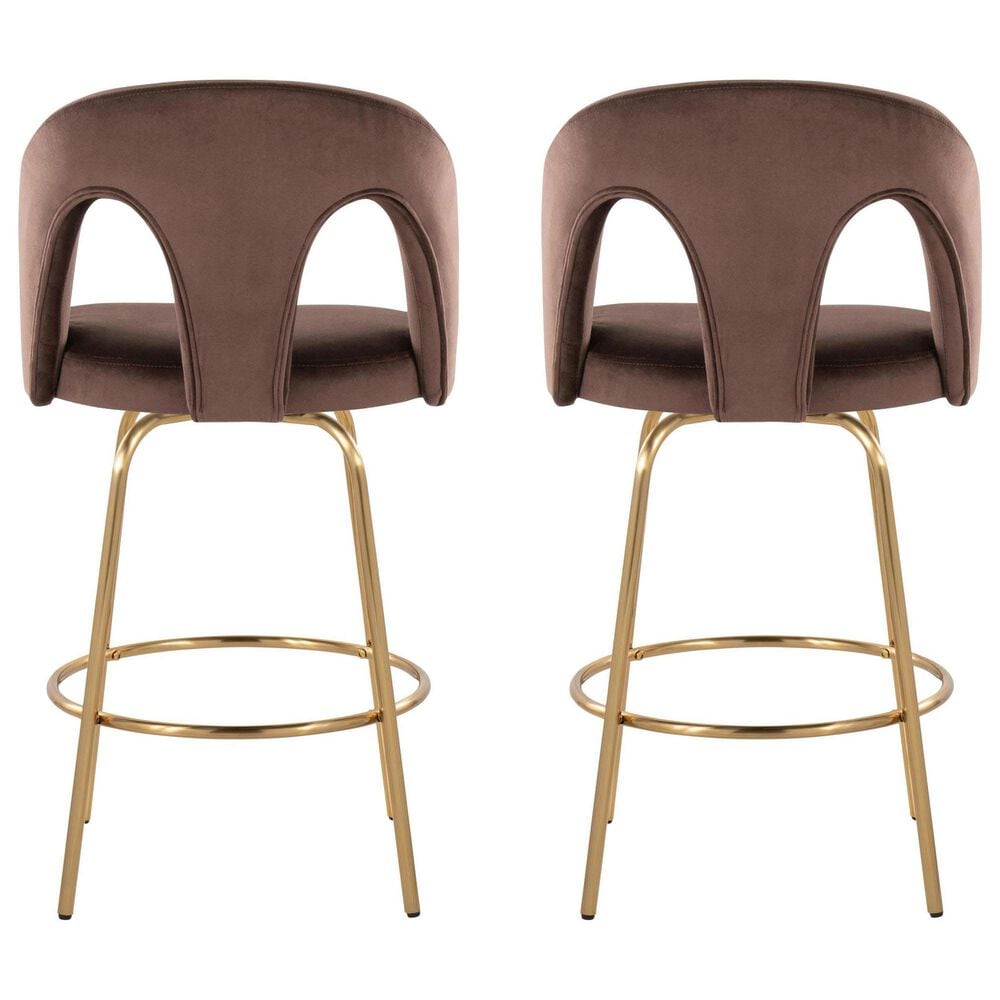 LumiSource Ava Swivel Counter Stool with Espresso Velvet Upholstery in Gold (Set of 2), , large