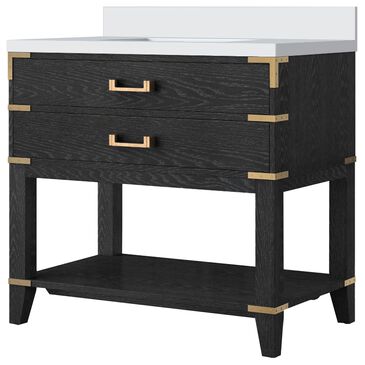 Lexora Home Norwalk 36" Single Bathroom Vanity in Black Oak with White Quartz Top and Rectangular Sink, , large