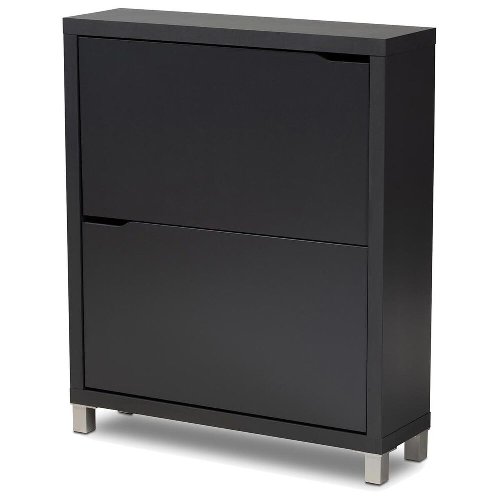 Baxton Studio Simms Shoe Storage Cabinet with 2 Fold-Out Racks in Gray, , large