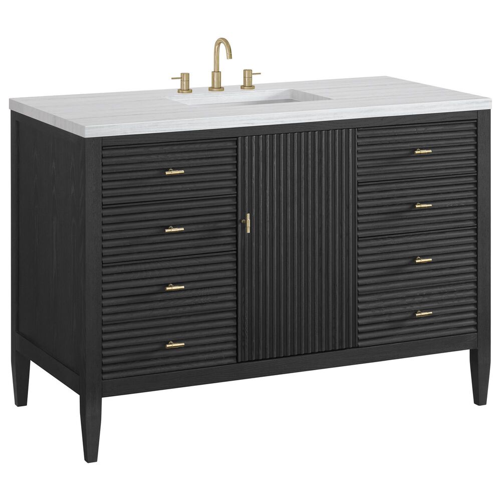 James Martin Vanities Myrrin 48" Vanity in Carbon Oak with 3 cm Arctic Fall Solid Surface Top, , large