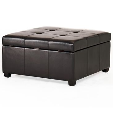 Noble House Carlsbad Faux Leather Storage Ottoman in Espresso Brown, , large