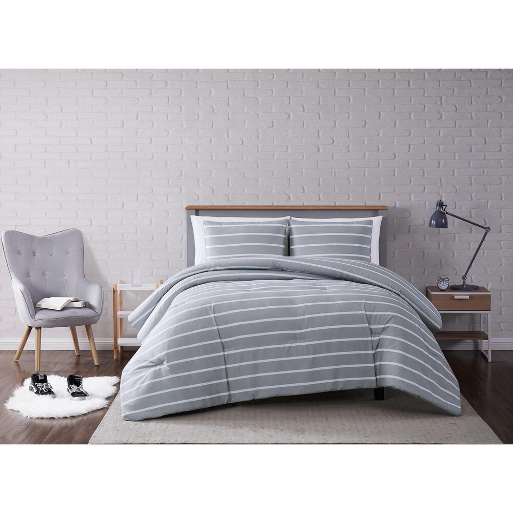 Pem America Truly Soft Maddow 3-Piece Full/Queen Comforter Set in Grey, , large