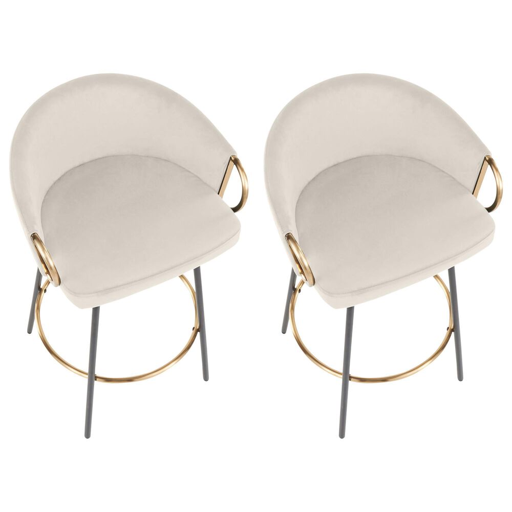 Lumisource Claire Swivel Counter Stool with Cream Cushion in Gold and Black &#40;Set of 2&#41;, , large