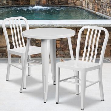 Flash Furniture 3-Piece Round Metal Table Set in White, , large