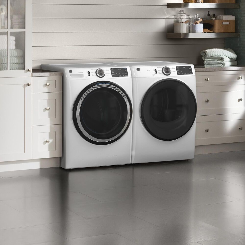 GE Appliances 4.8 Cu. Ft. Front Load Washer and 7.8 Cu. Ft. Electric Dryer Laundry Pair in White, , large