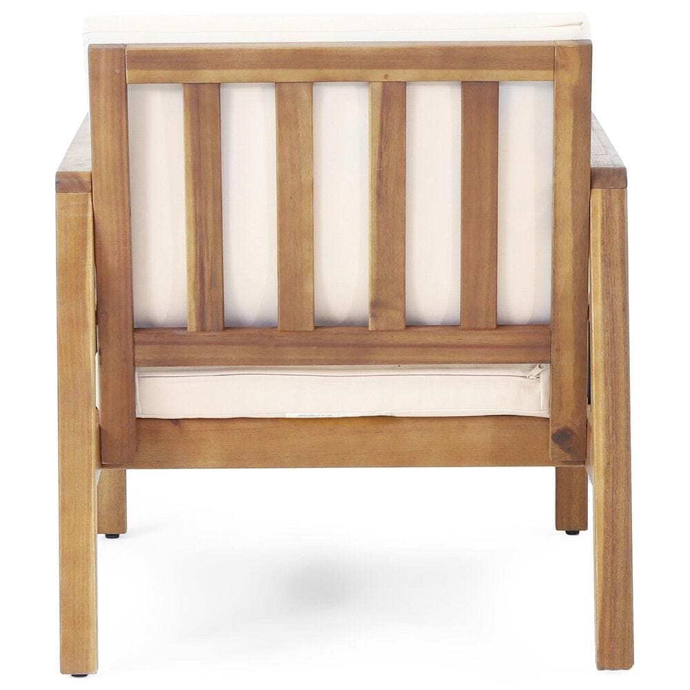 Hearth and Haven Outdoor Acacia Wood Club Chair with Beige Cushions and Slat Panel in Teak, , large