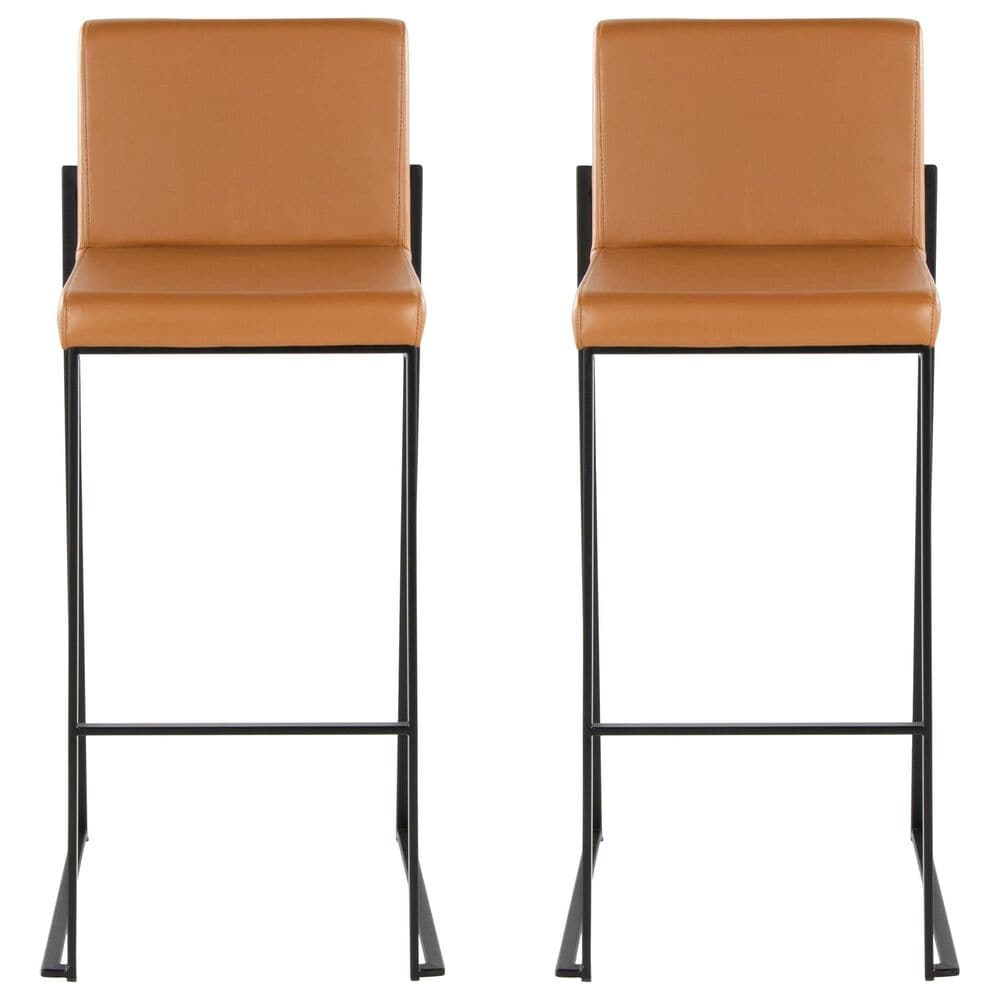 Lumisource Fuji High Back Barstool with Camel Faux Leather in Black &#40;Set of 2&#41;, , large