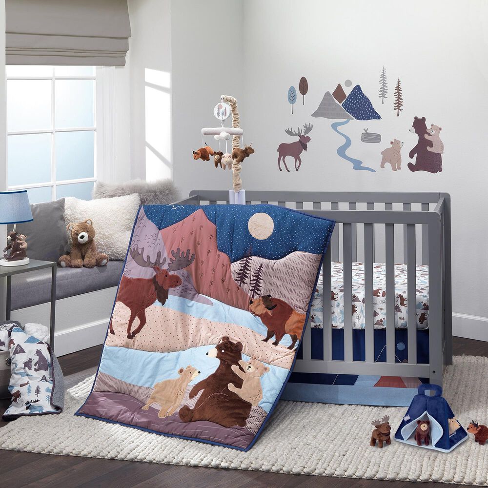 Lambs and Ivy Big Sky Plush Tent with Woodland Stuffed Animals Toy Play Set  in Navy Blue, Brown and Cream | Nebraska Furniture Mart