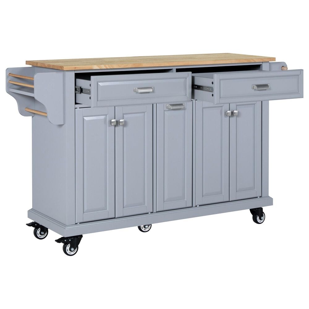 HOMLUX Kitchen Island with Rubber wood Countertop in Grey, , large