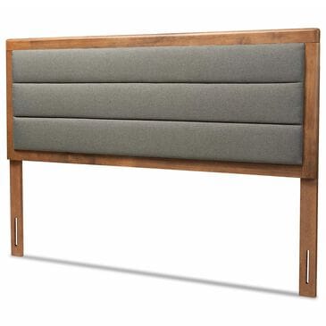 Baxton Studio Dexter King Panel Headboard with Dark Grey Fabric in Walnut Brown, , large