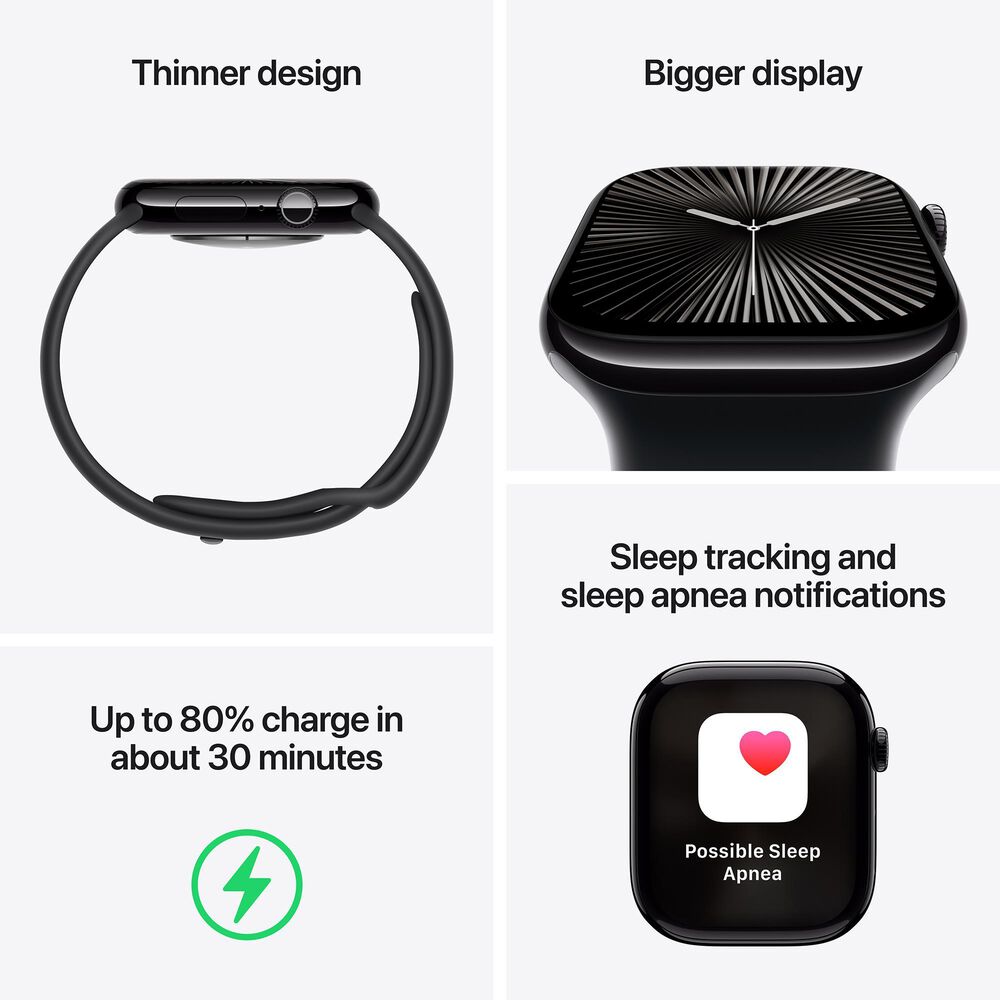 Apple Watch Series 10 GPS + Cellular 42mm Slate Titanium Case with Black Sport Band - M/L, , large
