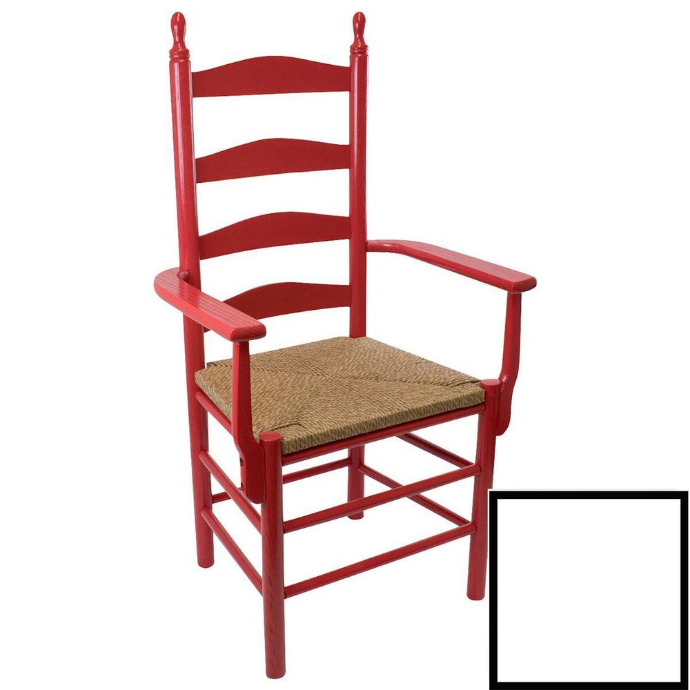 Lakeside Calabash Ladderback Arm Chair with Wicker Seat in Antique White, , large