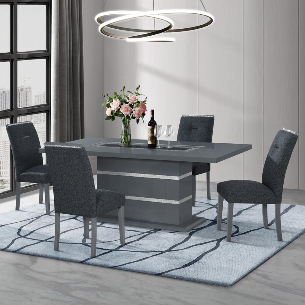 GLOBAL Monaco 5-Piece Rectangular Dining Set in Dark Grey and Silver, , large