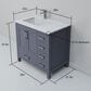Lexora Home Jacques 36" Left Offset Single Bathroom Vanity in Dark Grey with 2 cm White Quartz Top and Rectangular Sink, , large