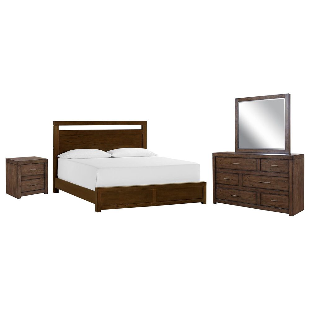 Riva Ridge Modern Loft 4 Piece King Panel Bedroom Set in Brownstone, , large