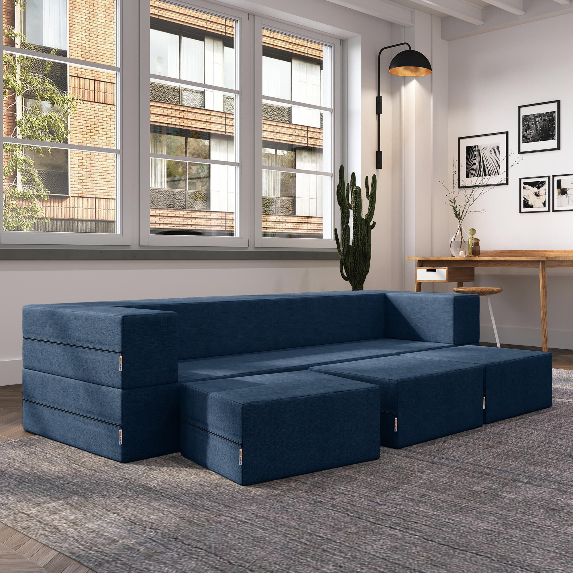 Jaxx Zipline 3-Piece Stationary Convertible Sleeper Sofa in Indigo