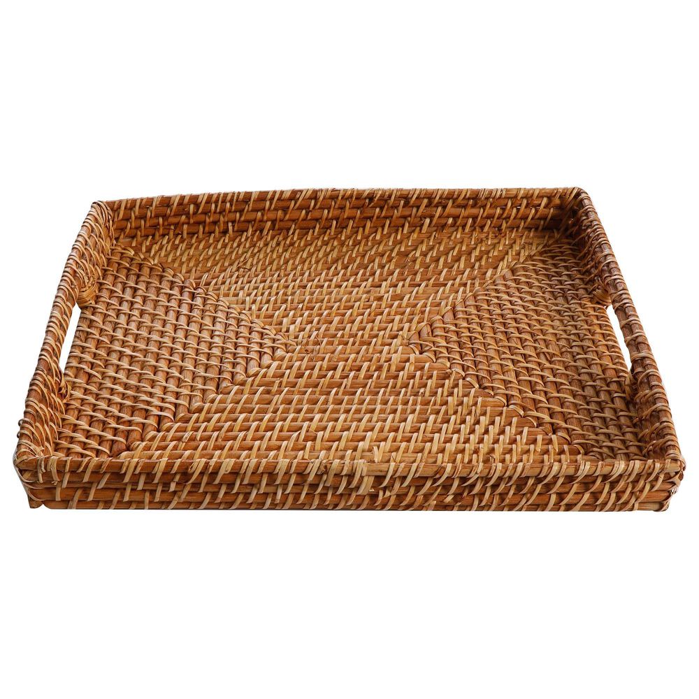 Martha Stewart Seawell Rattan Serving Tray in Light Brown, , large