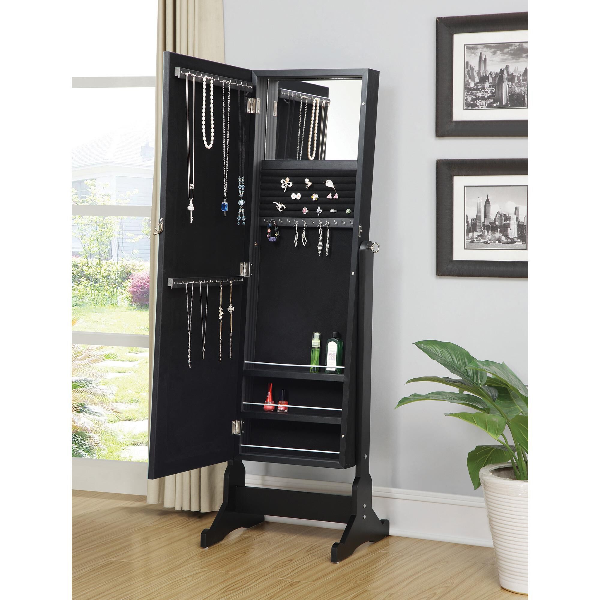 Pacific Landing Storage Jewelry Cheval Mirror in Black NFM