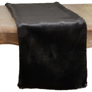 Saro Faux Fur Rabbit Table Runner in Black, , large