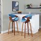 LumiSource Curvini 30" Swivel Barstool with Blue Upholstery in Walnut and Chrome (Set of 2), , large