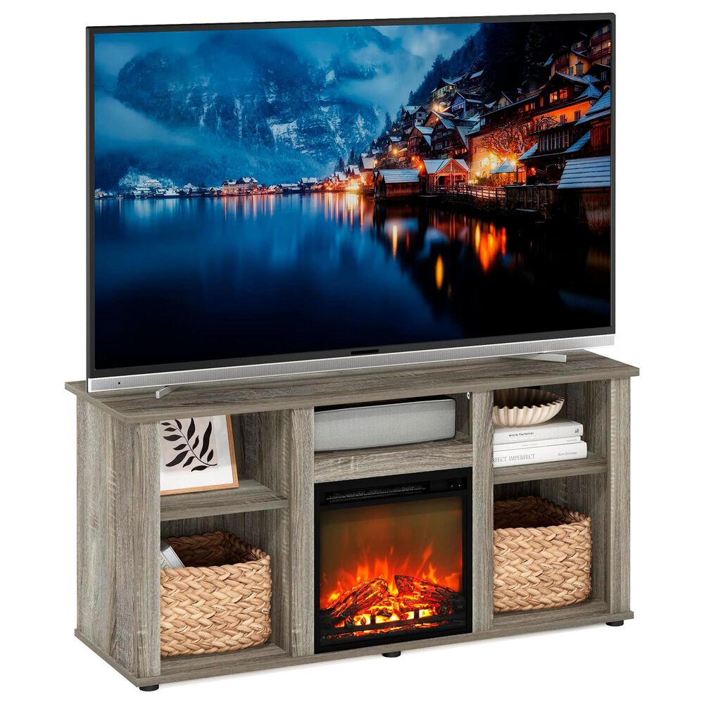 HOMLUX 47" Rectangular TV Stand with Electric Fireplace in French Oak Grey, , large