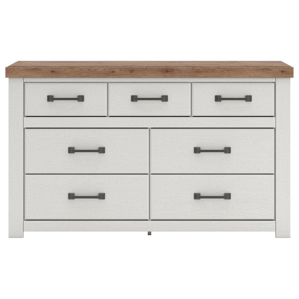 Ashley Savonport Twin Storage Bed with Dresser Chest and Nightstand in White and Brown, , large