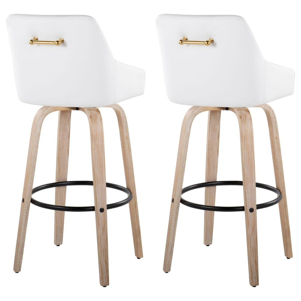 LumiSource Hannah Swivel Bar Stool with White Faux Leather Upholstery in Whitewashed and Black (Set of 2), , large