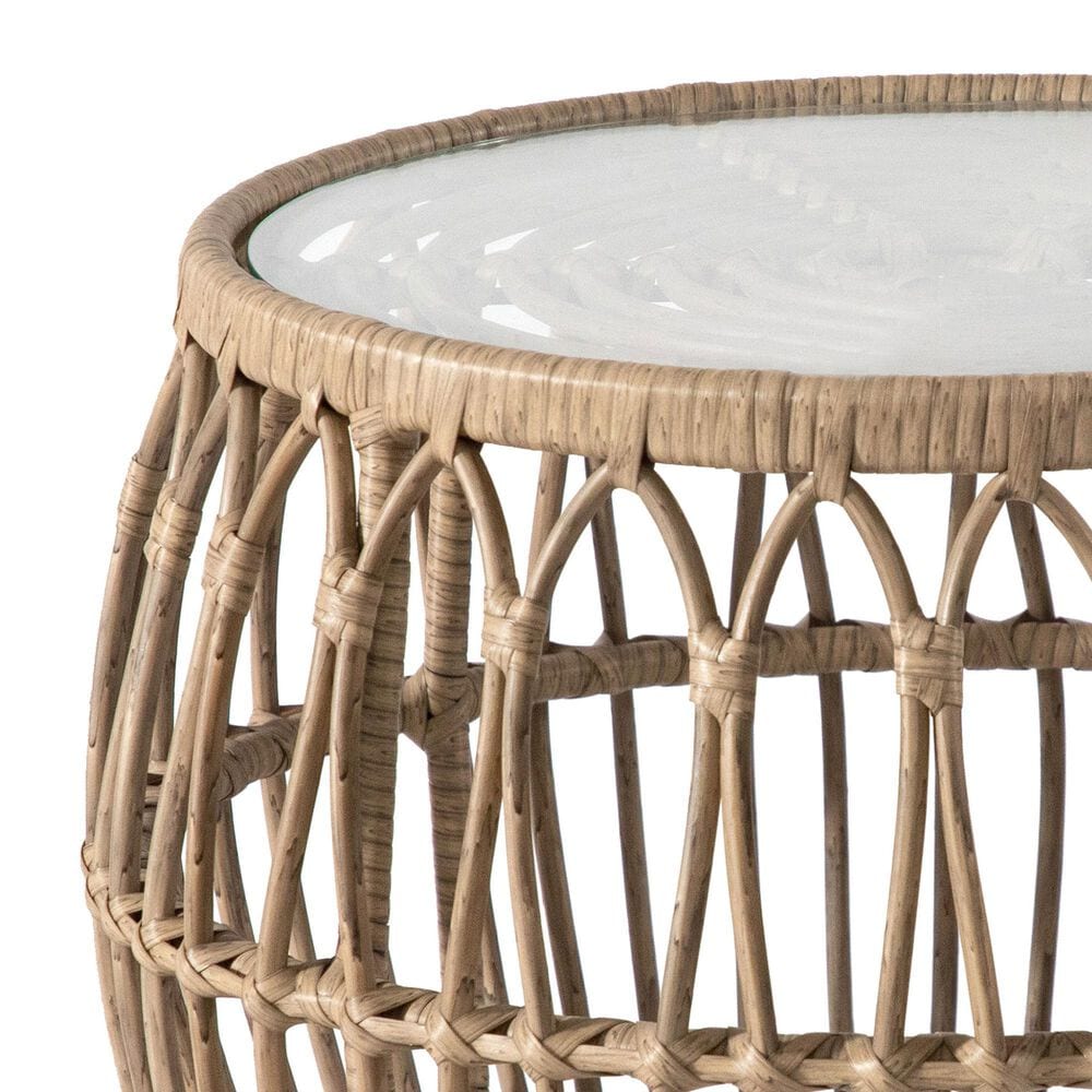 Furniture of America Serene Glass Top Round Patio Coffee Table in Natural, , large