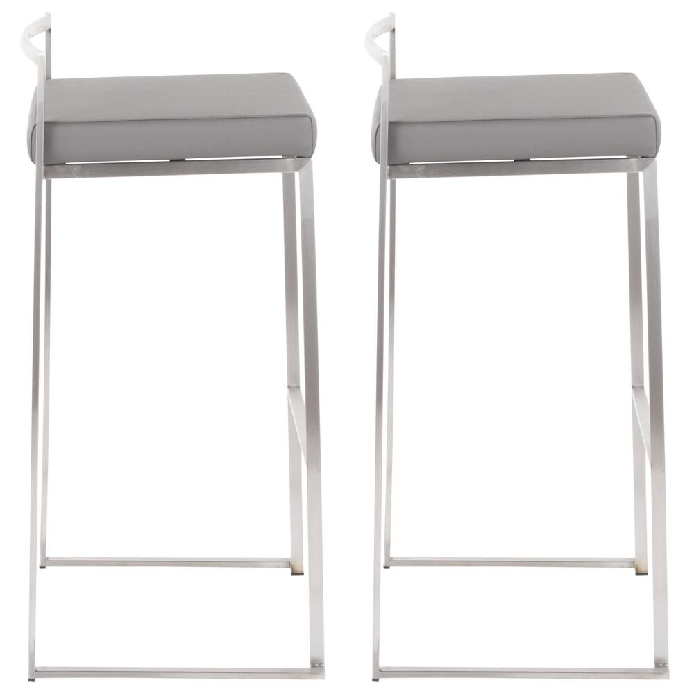 Lumisource Fuji Stackable Barstool with Grey Faux Leather Cushion in Stainless Steel (Set of 2), , large