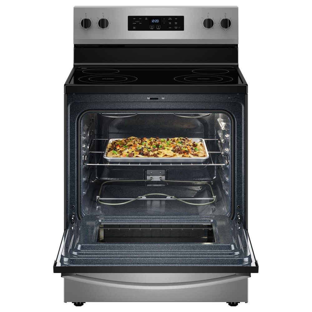 WHIRLPOOL 4-Piece Kitchen Package with 18.25 Cu. Ft. Top-Freezer Refrigerator and 5.3 Cu. Ft. Electric Range in Stainless Steel, , large