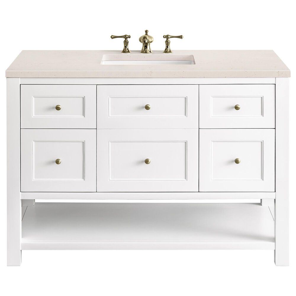 James Martin Vanities Breckenridge 48" Single Bathroom Vanity in Bright White with 3 cm Eternal Marfil Quartz Top and Rectangular Sink, , large