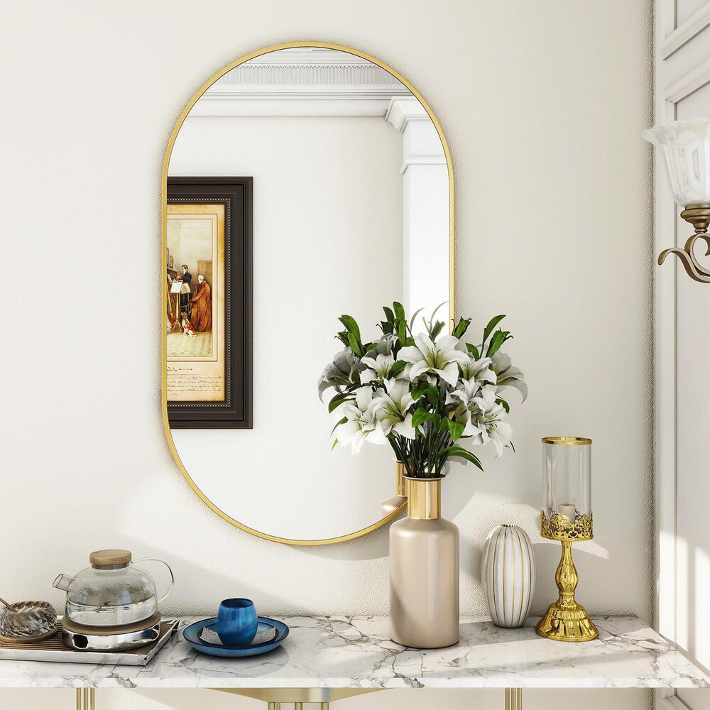 HOMLUX 20" x 36" Oval Wall Mirror in Gold, , large