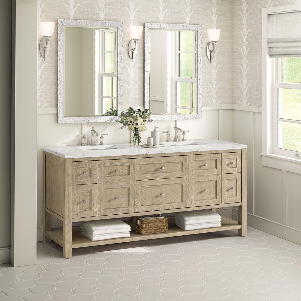 James Martin Vanities Breckenridge 72&quot; Double Vanity in Whitewashed Oak with 3 cm Ethereal Noctis Quartz Top, , large