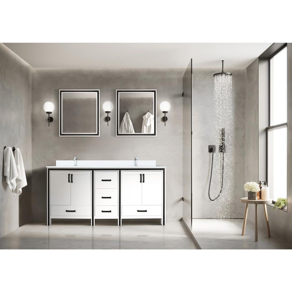Lexora Home Ziva 72&quot; Double Bathroom Vanity in White with 2 cm White Cultured Marble Top and Rectangular Sinks, , large