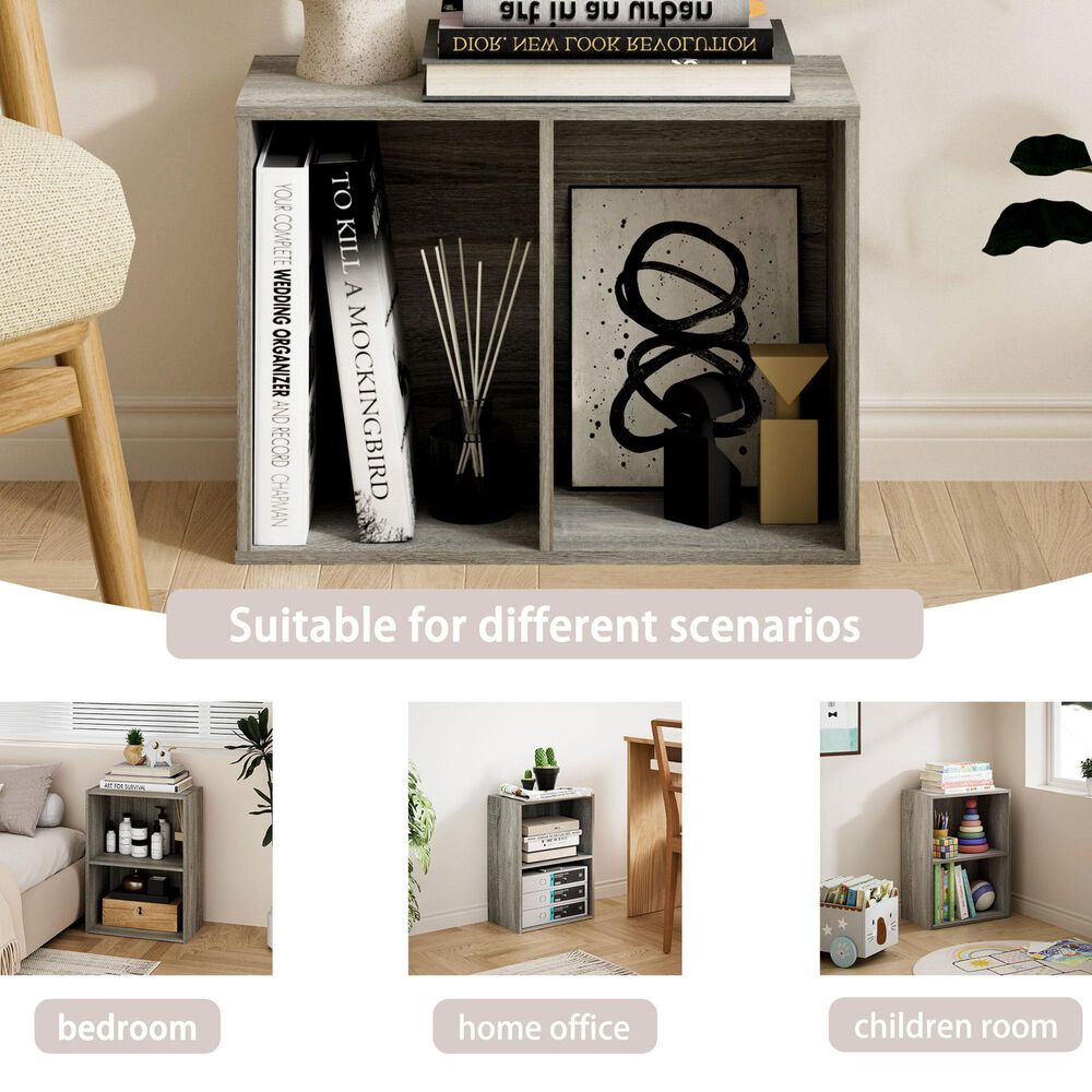 HOMLUX 2-Tier Cube Compact Storage Shelf Organizer Bookcase in French Oak, , large