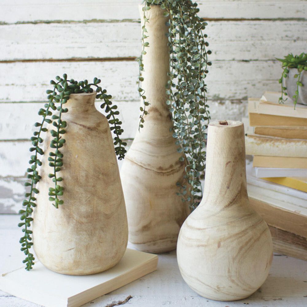 Kalalou Tall Wood Vases (Set of 3), , large