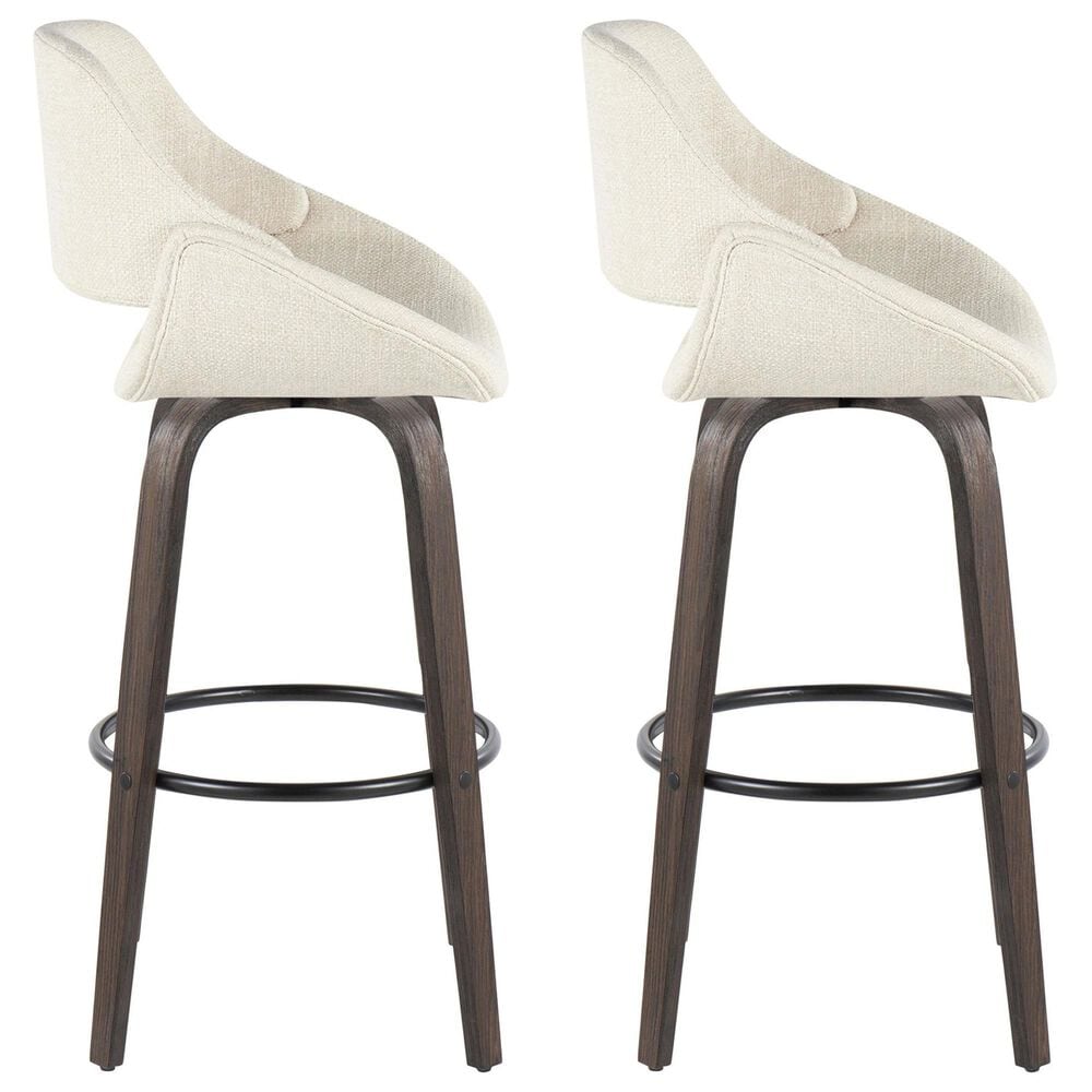 LumiSource Fabrico 30" Swivel Fixed-Height Bar Stool with Cream Noise Fabric Upholstery in Black and Glazed Walnut (Set of 2), , large
