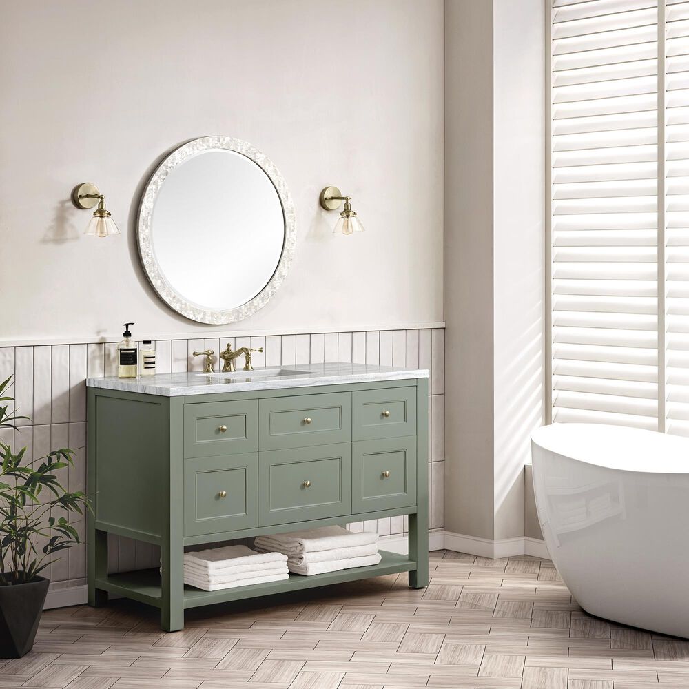 James Martin Vanities Breckenridge 48&quot; Single Bathroom Vanity in Bright White with 3 cm Arctic Fall Solid Surface Top and Rectangular Sink, , large
