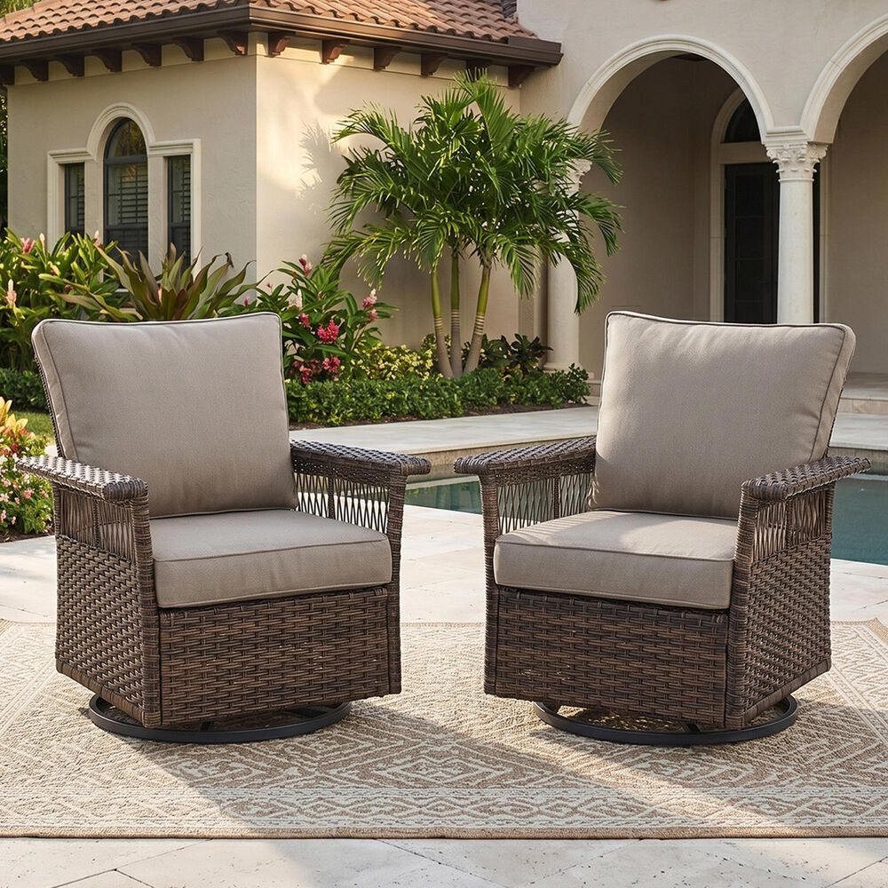 Sunwell Garden Patio Swivel Glider Chair in Beige (Set of 2), , large