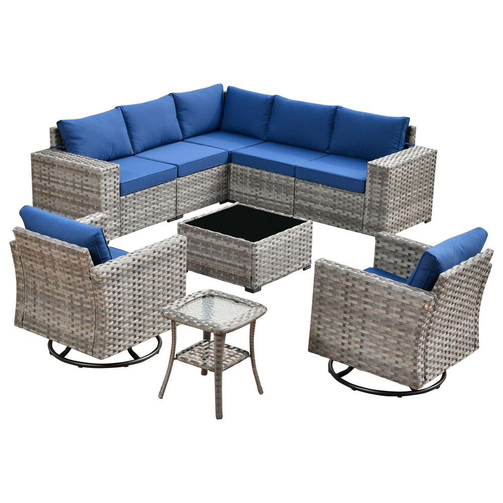 HOMLUX 9-Piece Wicker Sectional Patio Furniture Set in Navy Blue, , large