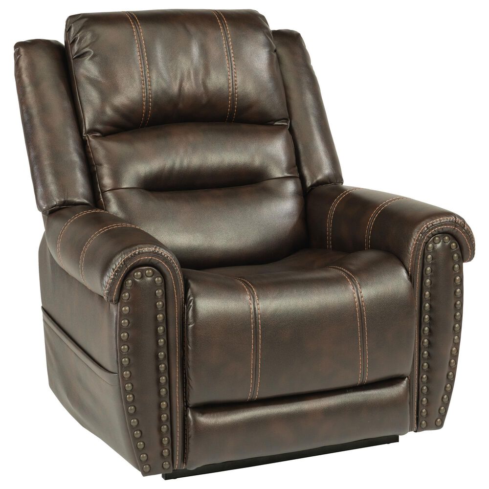 Flexsteel Oscar Power Lift Recliner with Headrest and Lumbar in Dark Brown, , large