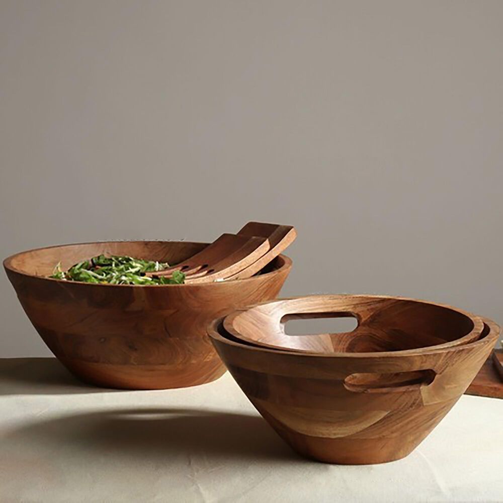 India Handicrafts Inc Natural Medium Wood Serving Bowl in Brown, , large