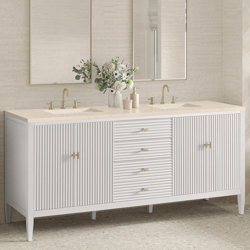 James Martin Vanities Myrrin 72&quot; Double Vanity in Bright White with 3 cm Eternal Marfil Quartz Top, , large
