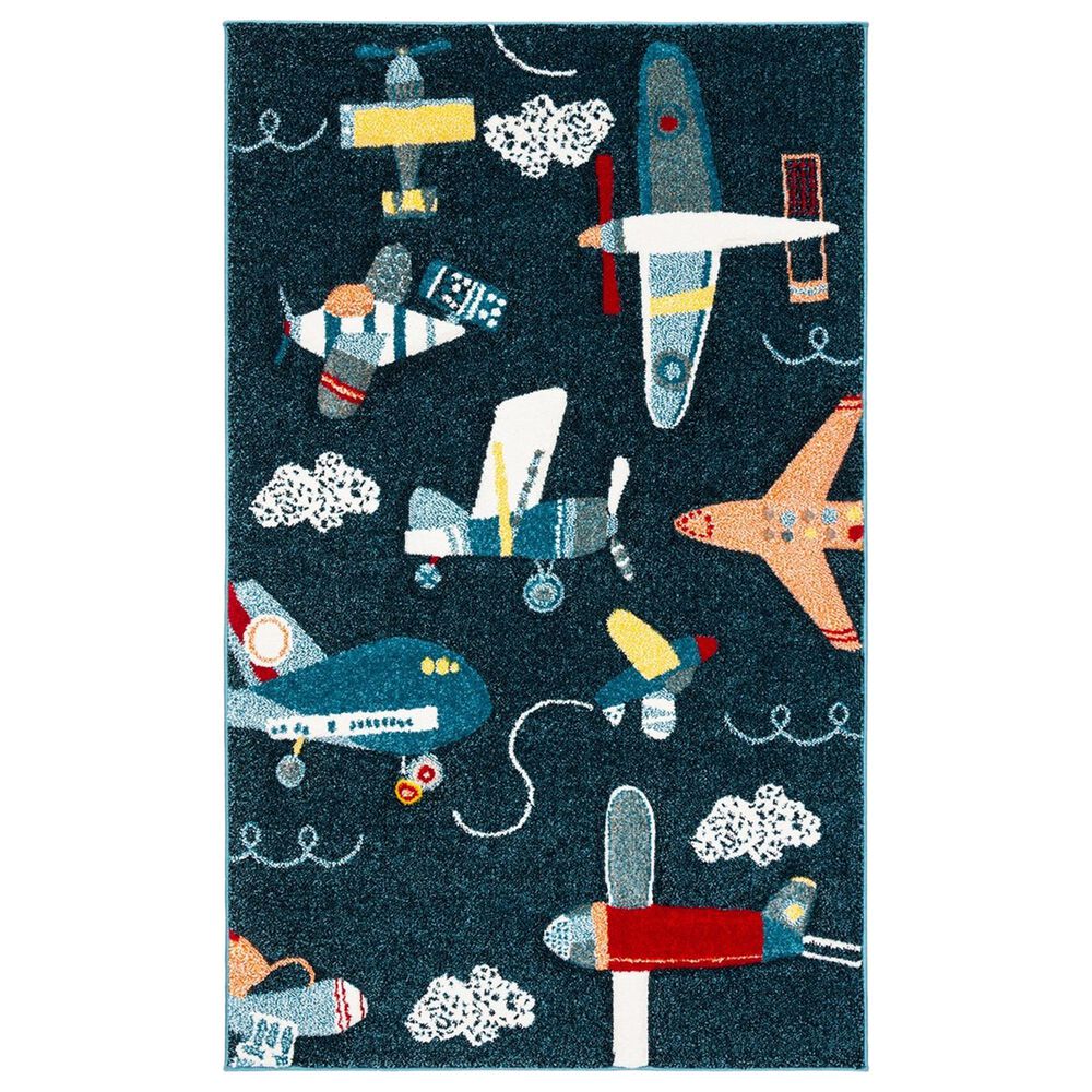 Safavieh Carousel CRK167 4" x 6" Navy and Ivory Kids Area Rug, , large